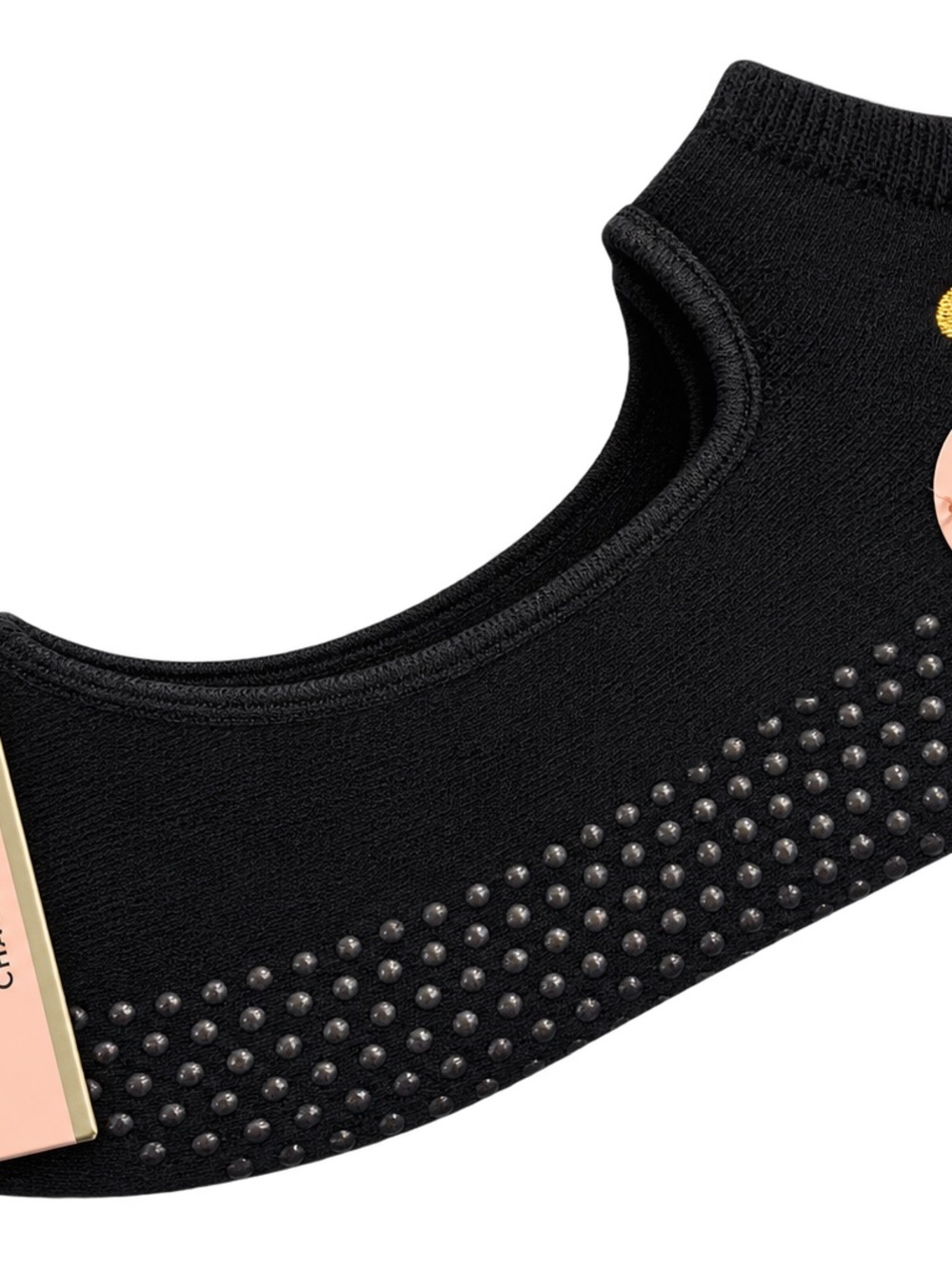 Black Women's Grip Barre Socks with Gold Accent - Picture 2 of 2